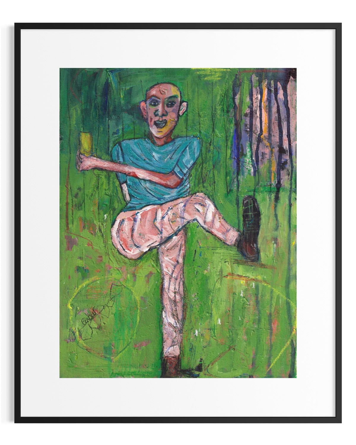 Artistic depiction of a person in a green frame